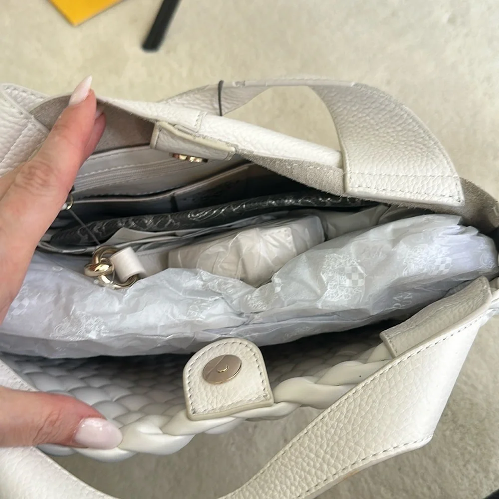 Vince Camuto Miki Puffy Weave Leather Tote Bag in White Swan NWT